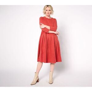 Fashion Women's Petite Dress PL Pet. Sleeve Crew Neck Sun Faded Red A659757